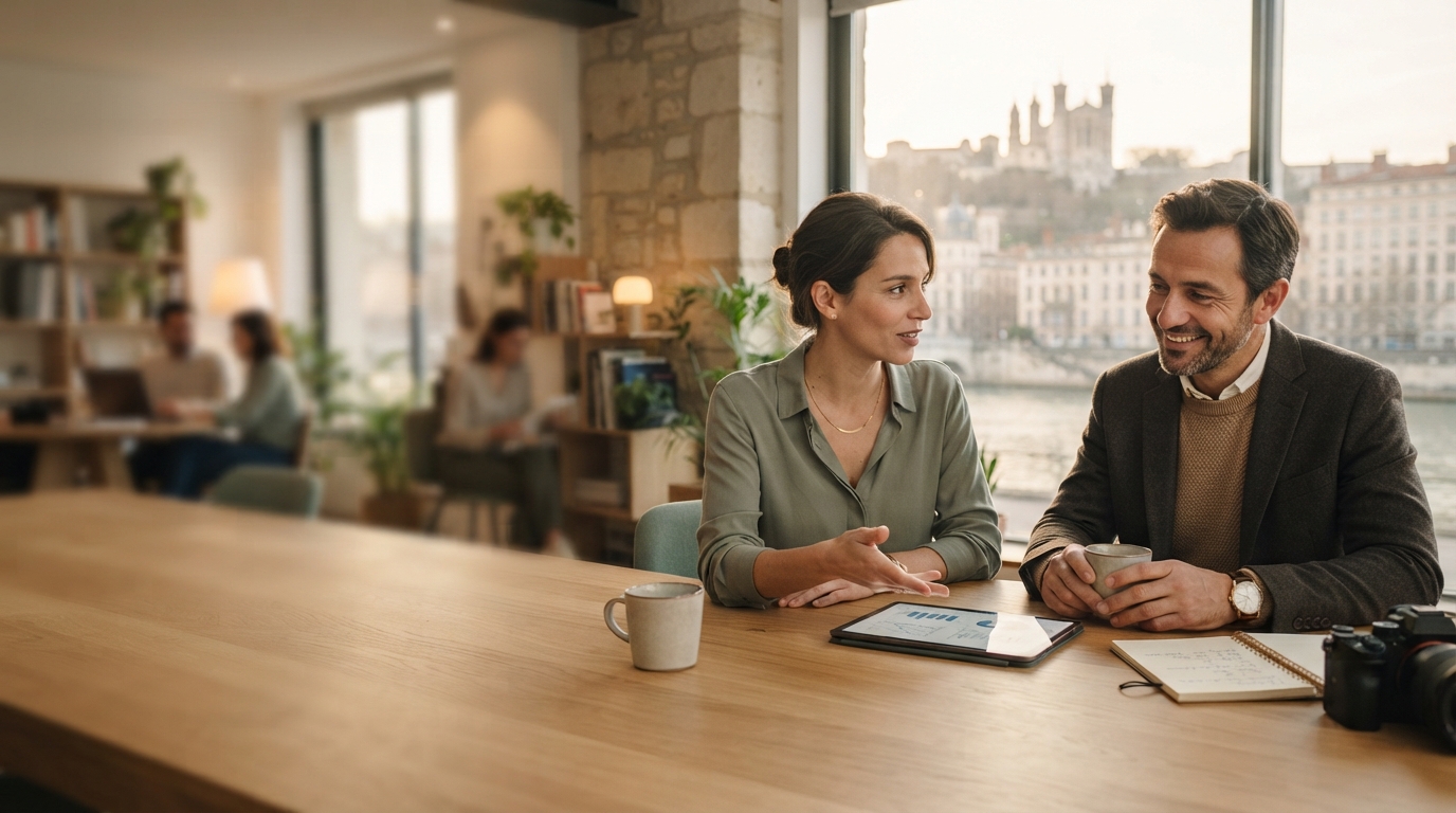 Zhuskotrun - étudiante consultant une interface mobile affichant une courbe de croissance stable dans un environnement naturel et chaleureux